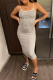 Grey Casual Solid Patchwork Spaghetti Strap Pencil Skirt Dresses