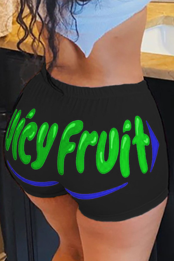 Turquoise Elastic Fly Low Print Straight shorts Bottoms