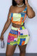 Fluorescent Yellow Street Geometric Print Patchwork Oblique Collar Sleeveless Two Pieces