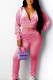 Pink Street Solid Hooded Collar Three Quarter Regular Sleeve Short Two Pieces