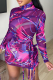 Purple Sexy Print Mesh Turtleneck Pencil Skirt Dresses