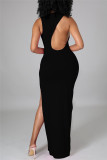Pink Fashion Sexy Solid Slit O Neck Sleeveless Dress