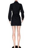 White Turndown Collar Zippered Bandage Solid Pure Long Sleeve Coats & Cardigan