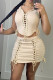 Camel Sexy Solid Bandage Hollowed Out Patchwork Asymmetrical Hooded Collar Sleeveless Two Pieces