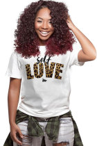 Leopard print O Neck Short Sleeve Letter Print Patchwork 