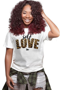 Leopard print O Neck Short Sleeve Letter Print Patchwork 