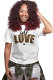 Leopard print O Neck Short Sleeve Letter Print Patchwork 