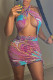 Purple Fashion Sexy Print Hollowed Out Backless Halter Sleeveless Dress