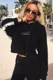 Black Celebrities Embroidery Patchwork Two Piece Suits Letter pencil Long Sleeve Two-piece Pant