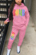 Pink British Style Print Hooded Collar Long Sleeve Regular Sleeve Regular Two Pieces