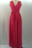 White Chiffon Sexy Fashion Tank Sleeveless V Neck Step Skirt Floor-Length Solid 