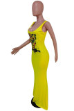 Pink Fashion adult England White Red Pink Yellow Tank Sleeveless Slip Mermaid Floor-Length Print Patchwork Character Dresses