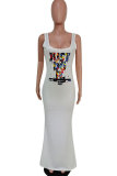 Pink Fashion adult England White Red Pink Yellow Tank Sleeveless Slip Mermaid Floor-Length Print Patchwork Character Dresses
