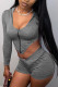 Grey Casual Sportswear Patchwork Solid Patchwork Hooded Collar Long Sleeve Regular Sleeve Regular Two Pieces