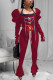 Wine Red Street Solid Bandage Square Collar Long Sleeve Two Pieces