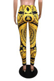 Yellow Fashion Casual Print Basic Skinny High Waist Pencil Trousers