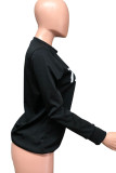 Red Chemical fiber blend O Neck Long Sleeve Letter Print Tops