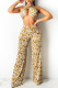 Yellow Fashion Sexy Print Bandage Backless Halter Sleeveless Two Pieces (Without Waist Chain)