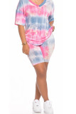 Orange Fashion Sexy adult Patchwork Print Two Piece Suits Straight Short Sleeve Two Pieces