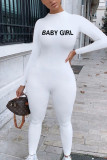 White British Style Print Solid O Neck Skinny Jumpsuits