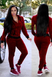 Grey Fashion adult Sexy Two Piece Suits Patchwork Dot Straight Long Sleeve Two-piece Pants Set