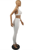 White Sexy Casual Solid Backless V Neck Sleeveless Two Pieces