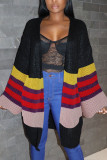 Black Casual Print Outerwear