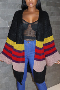 Black Casual Print Outerwear