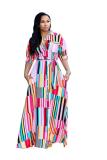 Blue Casual Fashion Cap Sleeve Half Sleeves Turndown Collar Straight Ankle-Length fastener Argy