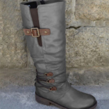 Grey Casual Bandage Round Leather Shoes