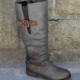 Grey Casual Bandage Round Leather Shoes
