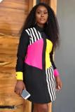 White Casual Sexy Fashion Cap Sleeve Long Sleeves Turndown Collar A-Line Knee-Length Patchwork P