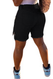 Black White Black Light Blue Denim Zipper Fly Mid Solid Hole pencil Capris Bottoms