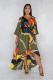 Gold Fashion adult Casual Sleeve 3/4 Length Sleeves V Neck Swagger Ankle-Length Print hollow ou