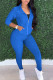 Royal blue Fashion Sexy Adult Patchwork Solid Patchwork Turndown Collar Long Sleeve Regular Sleeve Regular Two Pieces