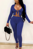 Wine Red Street Solid Hollowed Out See-through U Neck Long Sleeve Short Two Pieces