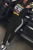 White Fashion Casual Adult Print Patchwork O Neck Long Sleeve Regular Sleeve Regular Two Pieces