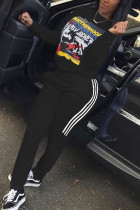 Black Fashion Casual Adult Print Patchwork O Neck Long Sleeve Regular Sleeve Regular Two Pieces