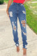 The cowboy blue Street Solid Ripped Make Old Mid Waist Skinny Denim Jeans