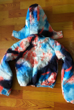 Multi-color Street Print Tie-dye Hooded Collar Outerwear