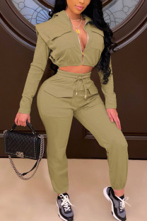 Green Fashion Solid Patchwork Long Sleeve Two Pieces