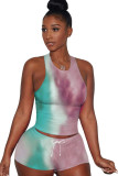 Orange Fashion Casual adult Ma'am Patchwork Print Tie Dye contrast color Two Piece Suits pencil Sleeveless Two Pieces