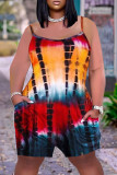 Red Fashion Casual Tie Dye Printing Spaghetti Strap Regular Romper