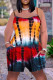 Red Fashion Casual Tie Dye Printing Spaghetti Strap Regular Romper