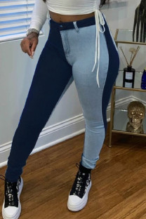 Baby Blue Fashion Casual Patchwork Basic High Waist Jeans