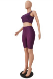 Blue Casual Sportswear Solid Vests U Neck Sleeveless Two Pieces