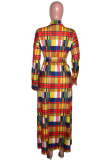 Colour Sexy Plaid Slit Turndown Collar Dresses