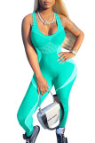 Blue Fashion street Patchwork Milk. Sleeveless Slip Jumpsuits