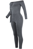 Light Gray Sexy Solid bandage Patchwork Long Sleeve V Neck Jumpsuits