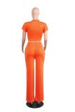 Orange Casual Fashion Slim fit crop top Solid Two Piece Suits Straight
